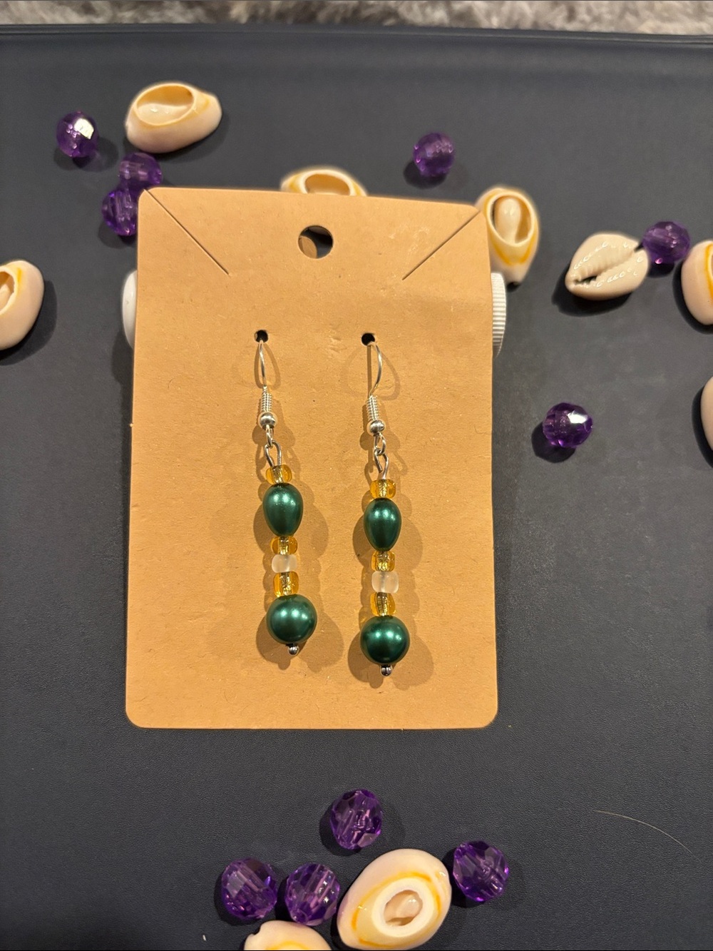 Vintage style handmade Green Pearl Bead Dangle Earrings